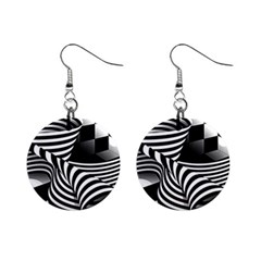 Op Art Black White Drawing Mini Button Earrings by Pakrebo