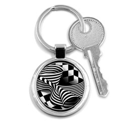 Op Art Black White Drawing Key Chains (round)  by Pakrebo