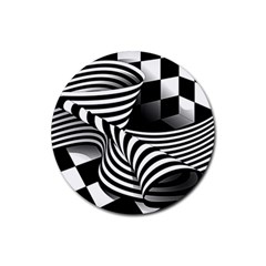 Op Art Black White Drawing Rubber Round Coaster (4 Pack)  by Pakrebo