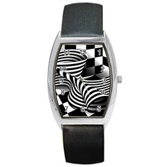 Op Art Black White Drawing Barrel Style Metal Watch by Pakrebo