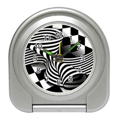 Op Art Black White Drawing Travel Alarm Clock by Pakrebo