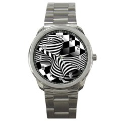 Op Art Black White Drawing Sport Metal Watch by Pakrebo