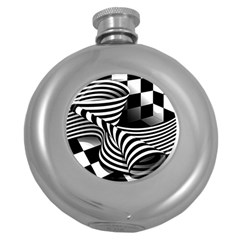 Op Art Black White Drawing Round Hip Flask (5 Oz) by Pakrebo