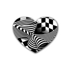 Op Art Black White Drawing Heart Coaster (4 Pack)  by Pakrebo