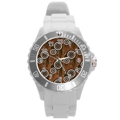 Abstract Background Brown Swirls Round Plastic Sport Watch (l) by Pakrebo