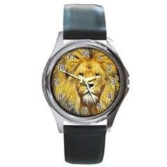 Lion Lioness Wildlife Hunter Round Metal Watch by Pakrebo