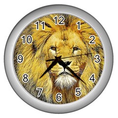 Lion Lioness Wildlife Hunter Wall Clock (silver) by Pakrebo