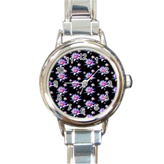 Flowers Pattern Background Lilac Round Italian Charm Watch by Pakrebo