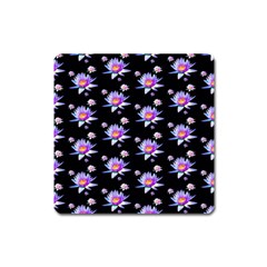 Flowers Pattern Background Lilac Square Magnet by Pakrebo