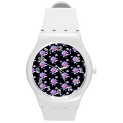 Flowers Pattern Background Lilac Round Plastic Sport Watch (m) by Pakrebo