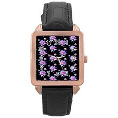 Flowers Pattern Background Lilac Rose Gold Leather Watch  by Pakrebo