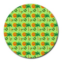 Holiday Tropical Smiley Face Palm Round Mousepads by Pakrebo