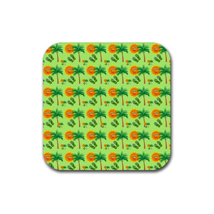 Holiday Tropical Smiley Face Palm Rubber Coaster (Square) 