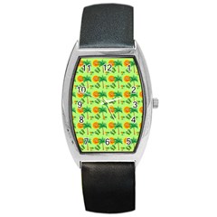 Holiday Tropical Smiley Face Palm Barrel Style Metal Watch by Pakrebo