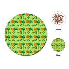 Holiday Tropical Smiley Face Palm Playing Cards (round) by Pakrebo