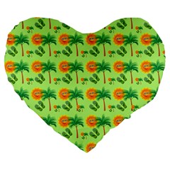 Holiday Tropical Smiley Face Palm Large 19  Premium Flano Heart Shape Cushions by Pakrebo