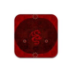 Awesome Chinese Dragon, Red Colors Rubber Square Coaster (4 Pack)  by FantasyWorld7