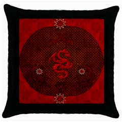 Awesome Chinese Dragon, Red Colors Throw Pillow Case (black) by FantasyWorld7