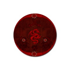 Awesome Chinese Dragon, Red Colors Rubber Round Coaster (4 Pack)  by FantasyWorld7