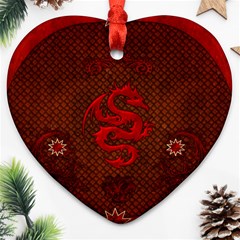 Awesome Chinese Dragon, Red Colors Heart Ornament (two Sides) by FantasyWorld7