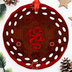 Awesome Chinese Dragon, Red Colors Ornament (round Filigree) by FantasyWorld7