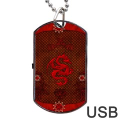 Awesome Chinese Dragon, Red Colors Dog Tag Usb Flash (one Side) by FantasyWorld7