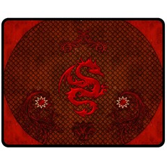 Awesome Chinese Dragon, Red Colors Double Sided Fleece Blanket (medium)  by FantasyWorld7