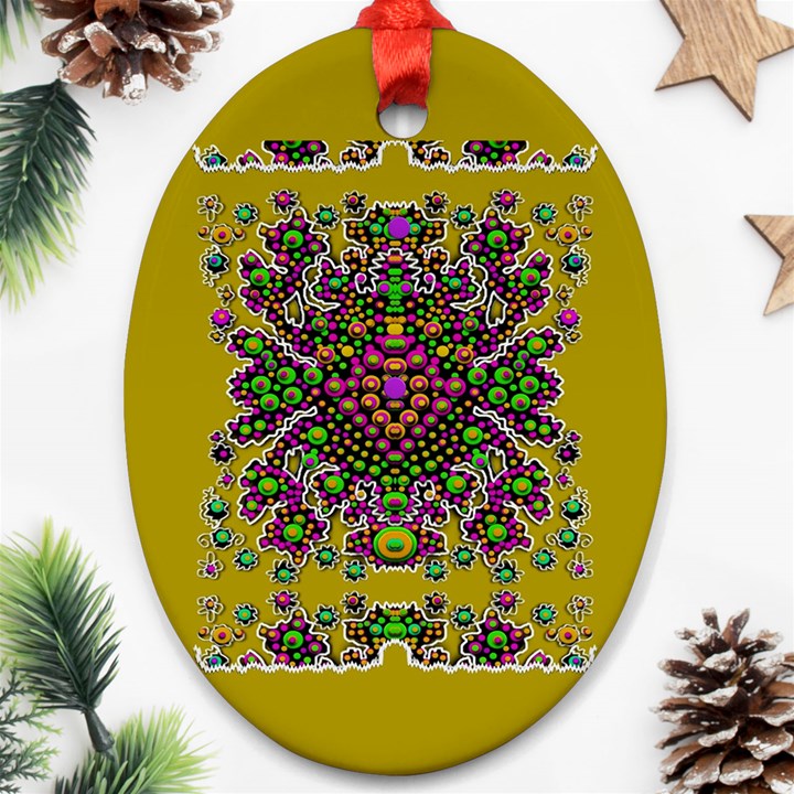 Ornate Dots And Decorative Colors Oval Ornament (Two Sides)