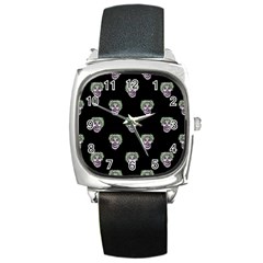 Creepy Zombies Motif Pattern Illustration Square Metal Watch by dflcprintsclothing