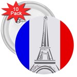 Eiffel Tower France Flag Tower 3  Buttons (10 pack)  Front