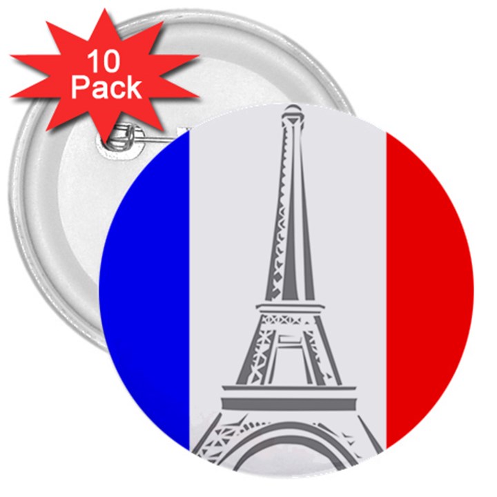 Eiffel Tower France Flag Tower 3  Buttons (10 pack) 