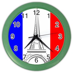 Eiffel Tower France Flag Tower Color Wall Clock by Sudhe