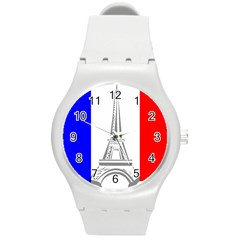 Eiffel Tower France Flag Tower Round Plastic Sport Watch (m) by Sudhe