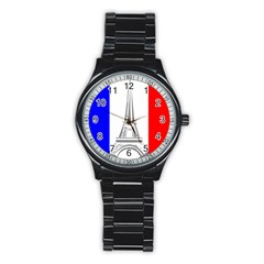 Eiffel Tower France Flag Tower Stainless Steel Round Watch by Sudhe