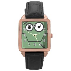 Cartoon Cute Frankenstein Halloween Rose Gold Leather Watch  by Sudhe