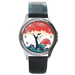 Tree Art Trunk Artwork Cartoon Round Metal Watch by Sudhe