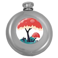 Tree Art Trunk Artwork Cartoon Round Hip Flask (5 Oz) by Sudhe