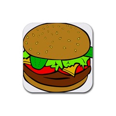 Hamburger Cheeseburger Fast Food Rubber Coaster (square)  by Sudhe