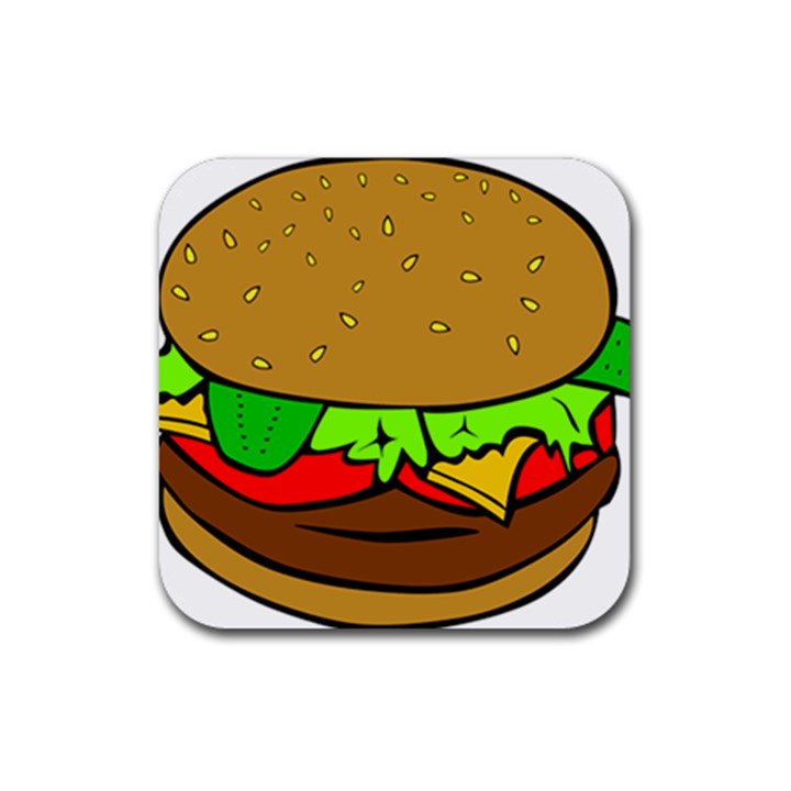 Hamburger Cheeseburger Fast Food Rubber Coaster (Square) 