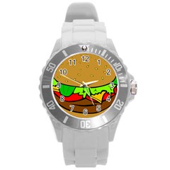 Hamburger Cheeseburger Fast Food Round Plastic Sport Watch (l) by Sudhe