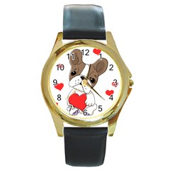 Animation Dog Cute Animate Comic Round Gold Metal Watch