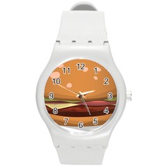 Hamburger Cheeseburger Burger Lunch Round Plastic Sport Watch (m) by Sudhe