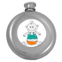 Baby Cute Child Birth Happy Round Hip Flask (5 Oz) by Sudhe