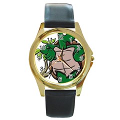 Amphibian Animal Cartoon Reptile Round Gold Metal Watch