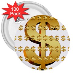 Dollar Money Gold Finance Sign 3  Buttons (100 Pack)  by Mariart