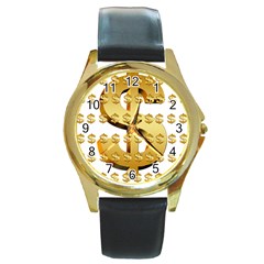 Dollar Money Gold Finance Sign Round Gold Metal Watch by Mariart