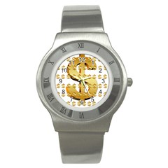 Dollar Money Gold Finance Sign Stainless Steel Watch by Mariart