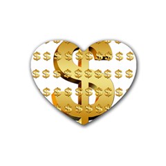 Dollar Money Gold Finance Sign Rubber Coaster (heart)  by Mariart