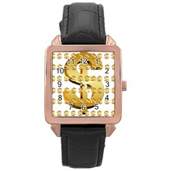 Dollar Money Gold Finance Sign Rose Gold Leather Watch  by Mariart