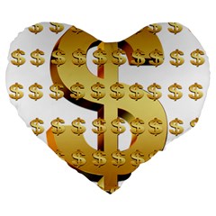 Dollar Money Gold Finance Sign Large 19  Premium Flano Heart Shape Cushions by Mariart